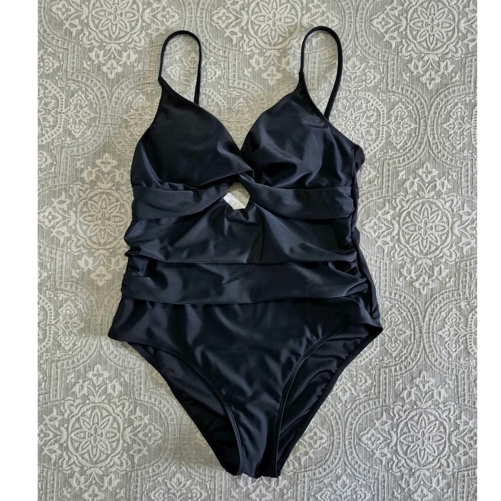 Cupshe Womens Black Ruched Cutout One Piece Swimsuit Size Large  DAA12E2M00244